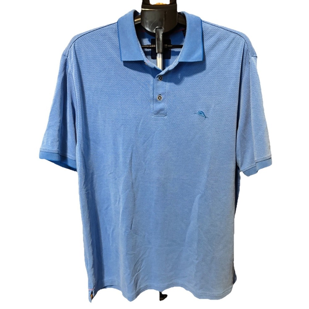 Tommy‎ Bahama Shirt Mens XL Blue Polo Short Sleeve Beach Casual Chevron